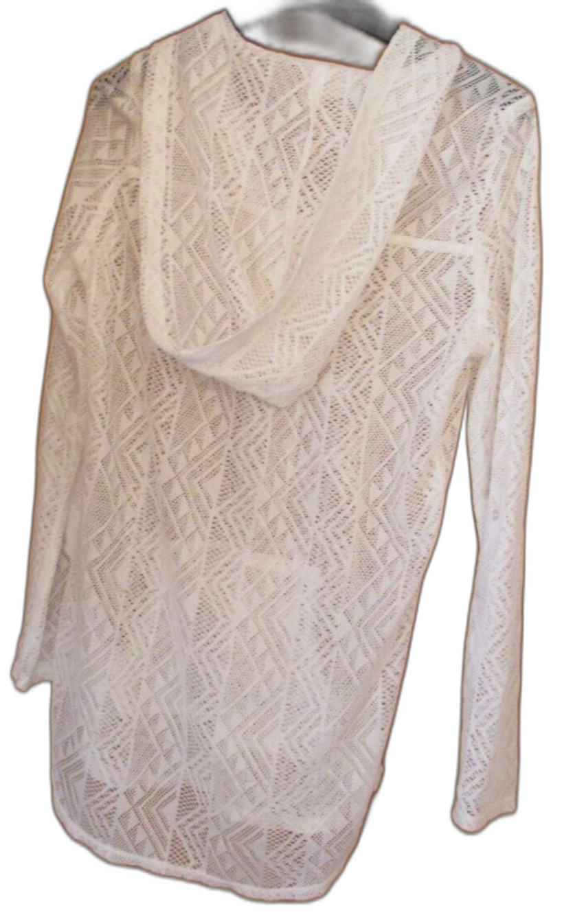 LA Hearts White Mesh Open Work V Neck Hooded BoHo Top/Cover Up Size XS - Picture 2 of 3